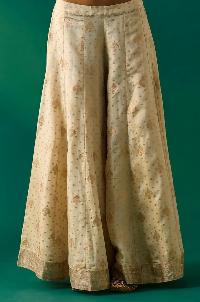 Beige Embroidered Straight Tissue Kurta with Sharara and Dupatta Set — photo 6