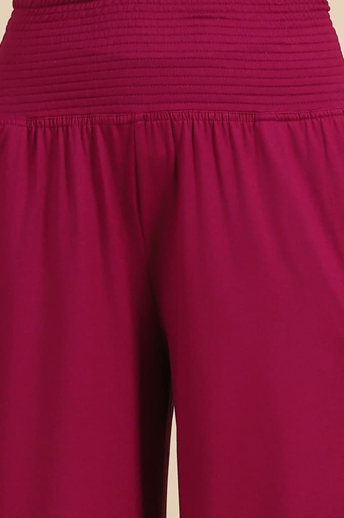 Purple Solid Flared Pants With Smoked Waist — photo 6