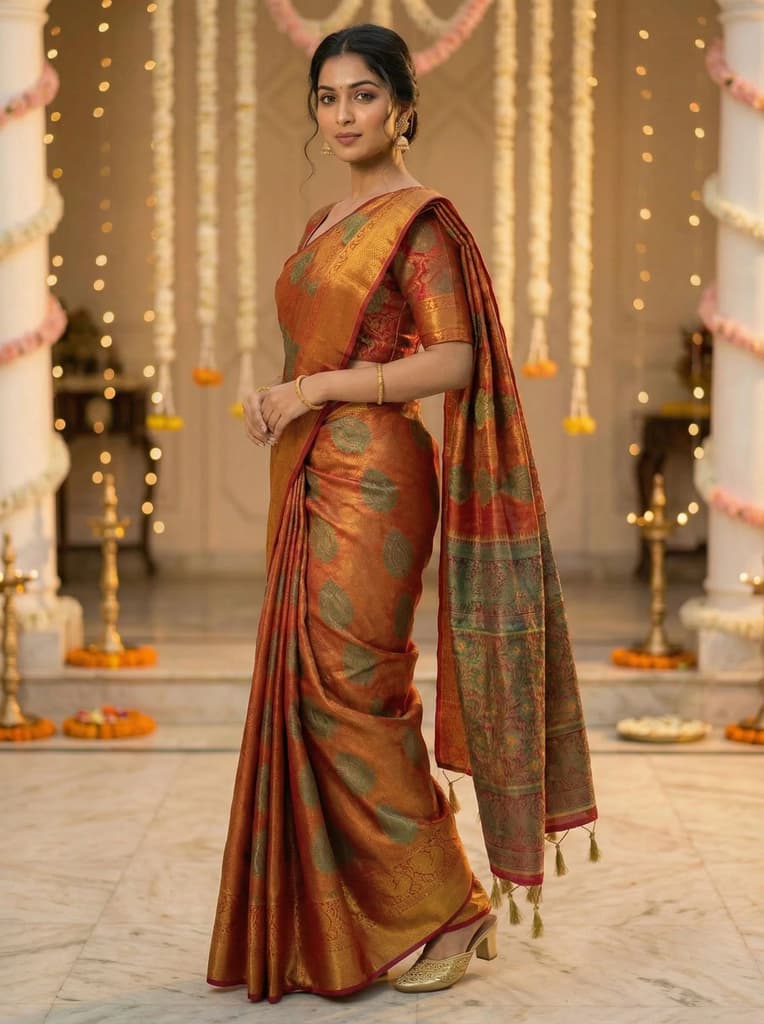 MIMOSA Women's Woven Design Kanjivaram Style Art Silk Saree with Blouse Piece - Maroon ( SA00003145MRFREE ) — photo 3