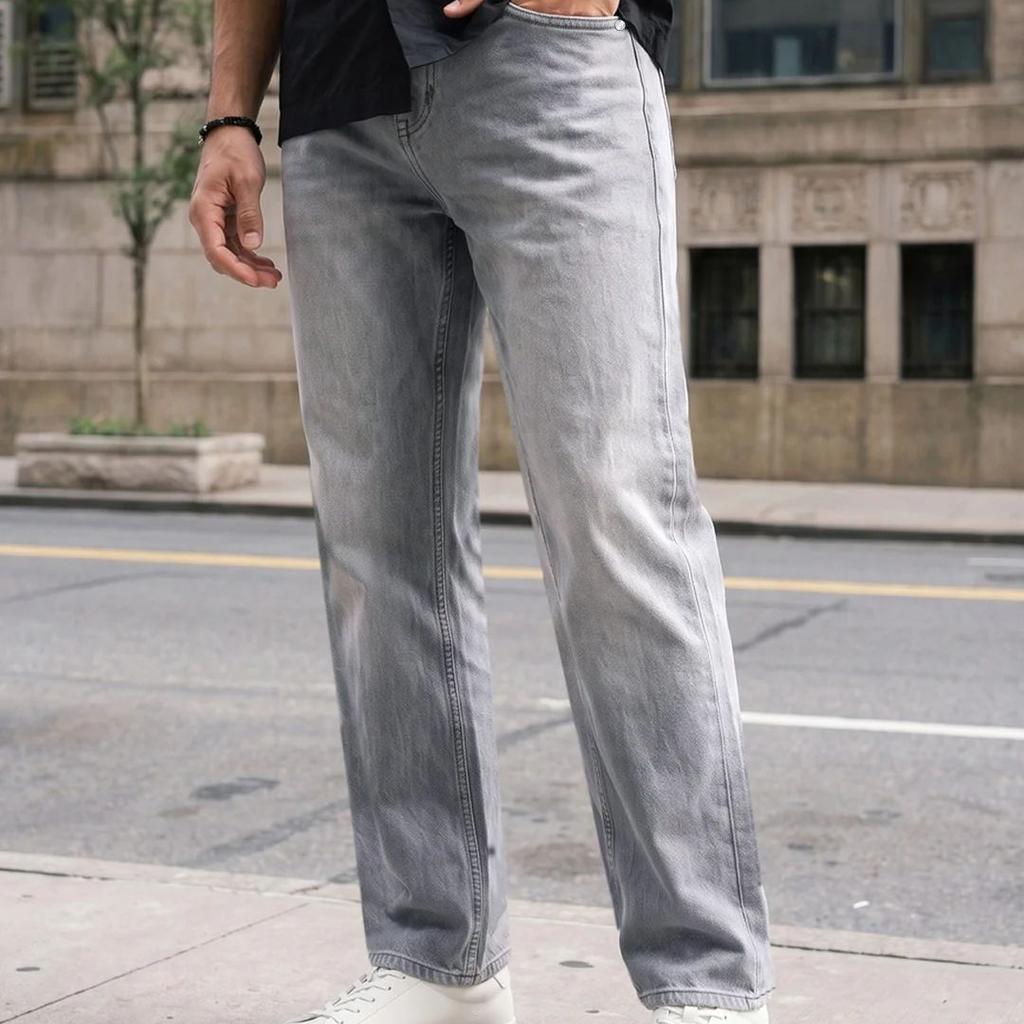 Men's Ice Grey Relaxed Fit Washed Denim Jeans Non-Stretchable