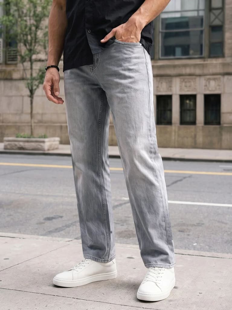 Men's Ice Grey Relaxed Fit Washed Denim Jeans Non-Stretchable — 28 / Ice Grey