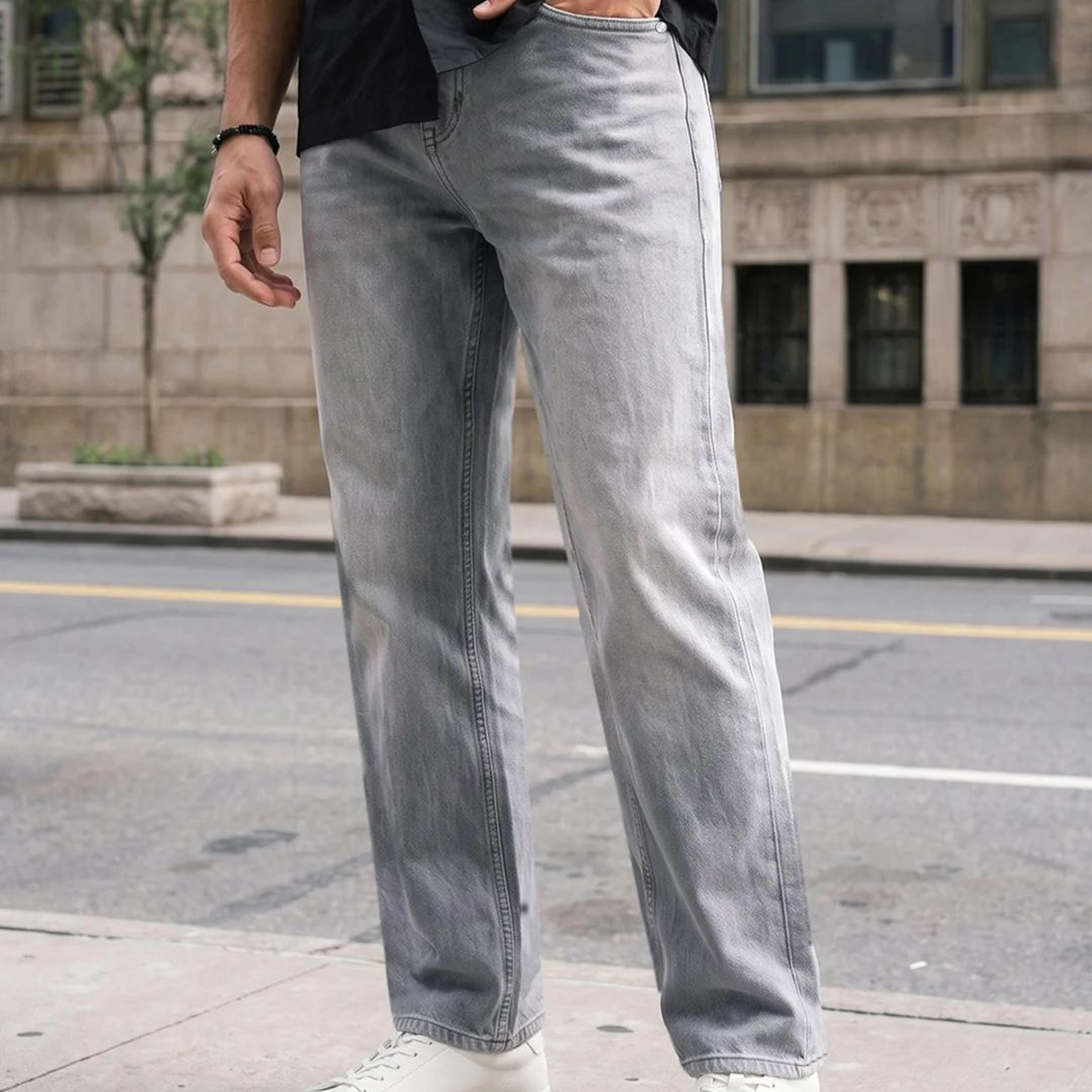 Men's Ice Grey Relaxed Fit Washed Denim Jeans Non-Stretchable