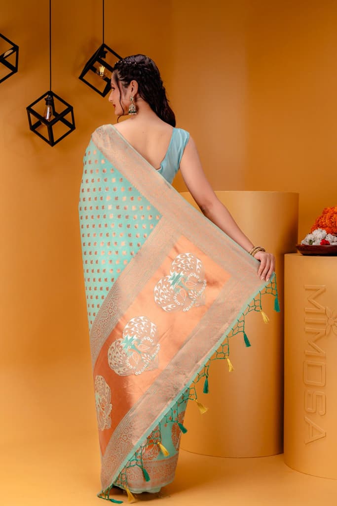 Mimosa Women's Woven Design Banarasi Style Art Silk Saree With Blouse Piece : SA00001808RMFREE — photo 6