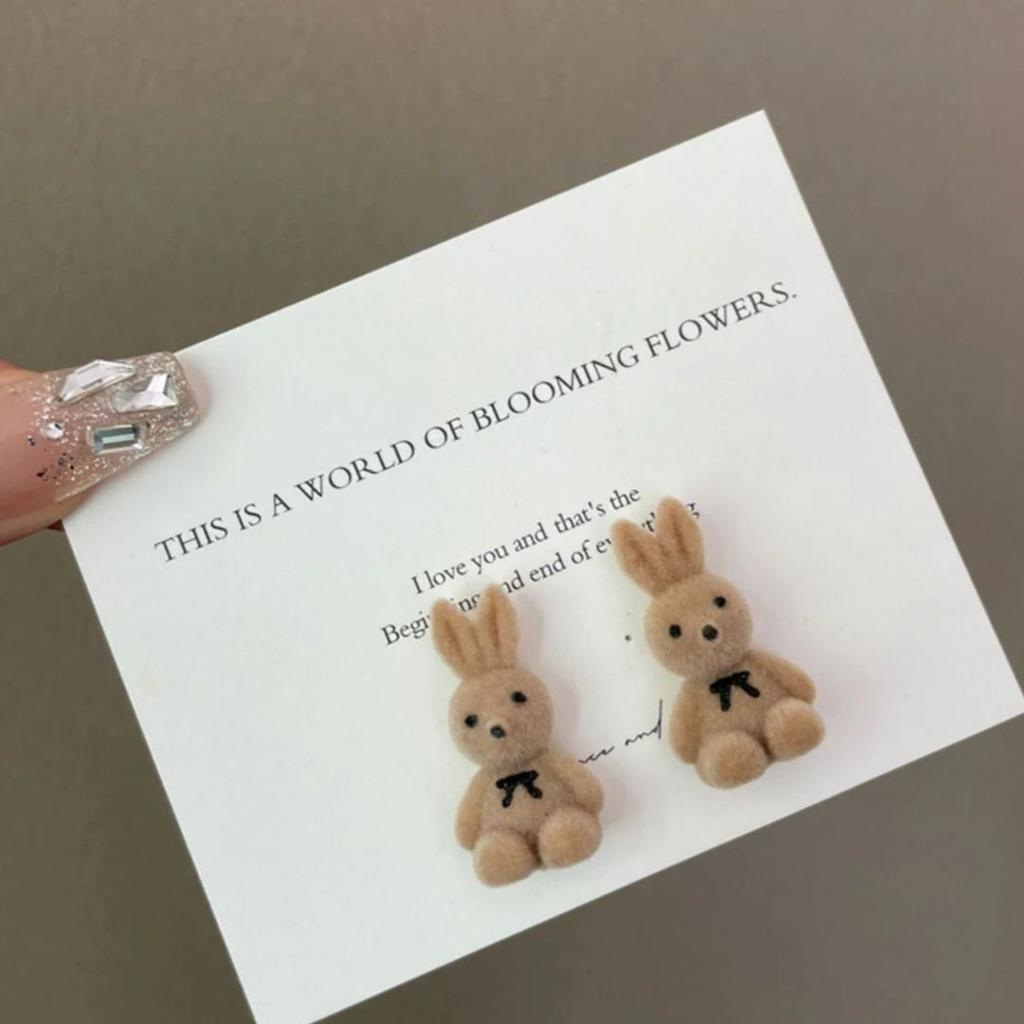 Fuzzy Bear Stud Earrings — Beige