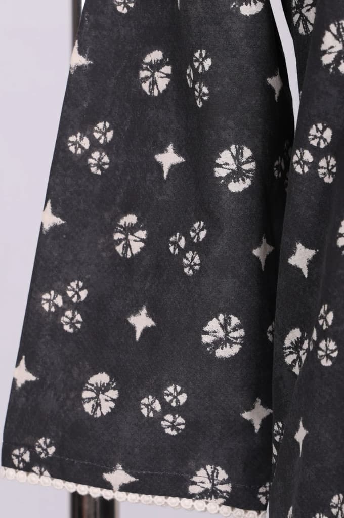 Charcoal Geometric Printed Lace Pure Cotton A-line Kurta — photo 6