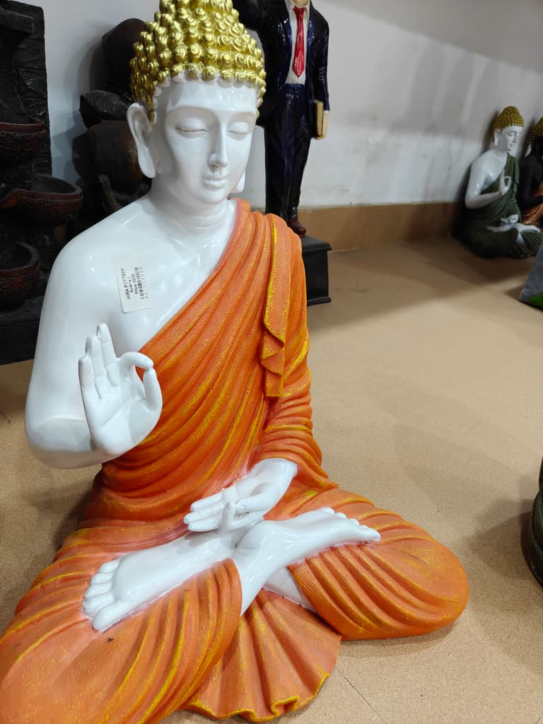 Buddha Statue | White | Wood | Orange