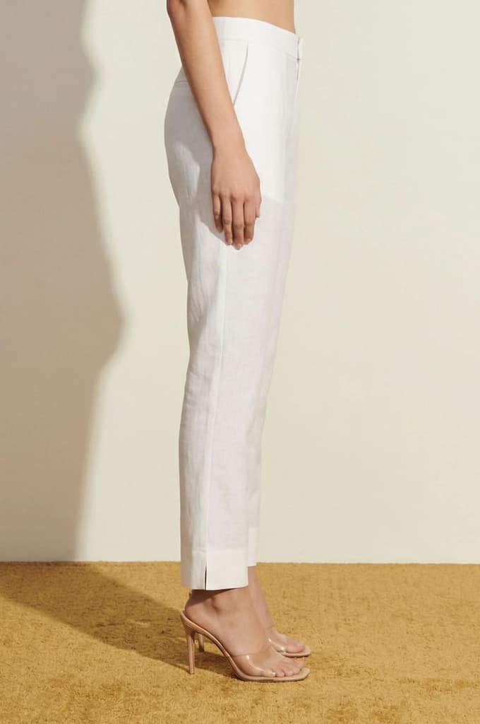 Elleven Women's White Solid Cotton Flax Straight Fit Ankle Length Trousers — photo 6