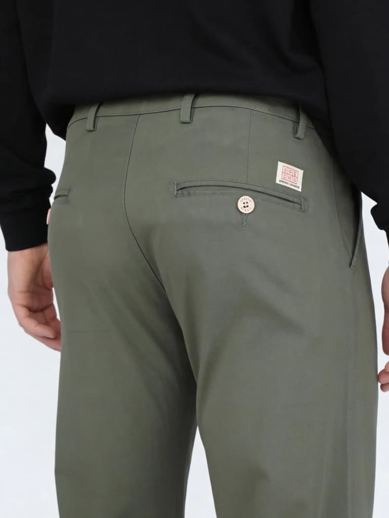 Men's Sage Green Straight Fit Mid Rise Cotton Casual Chinos Trousers Stretch — photo 6