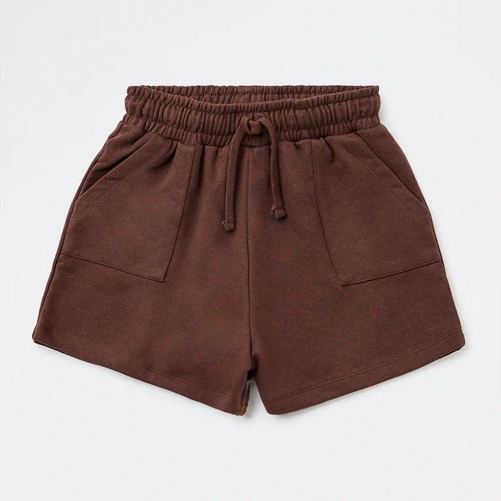 Y&F Kids Girls Brown Solid High-Rise Cotton-Blend Shorts