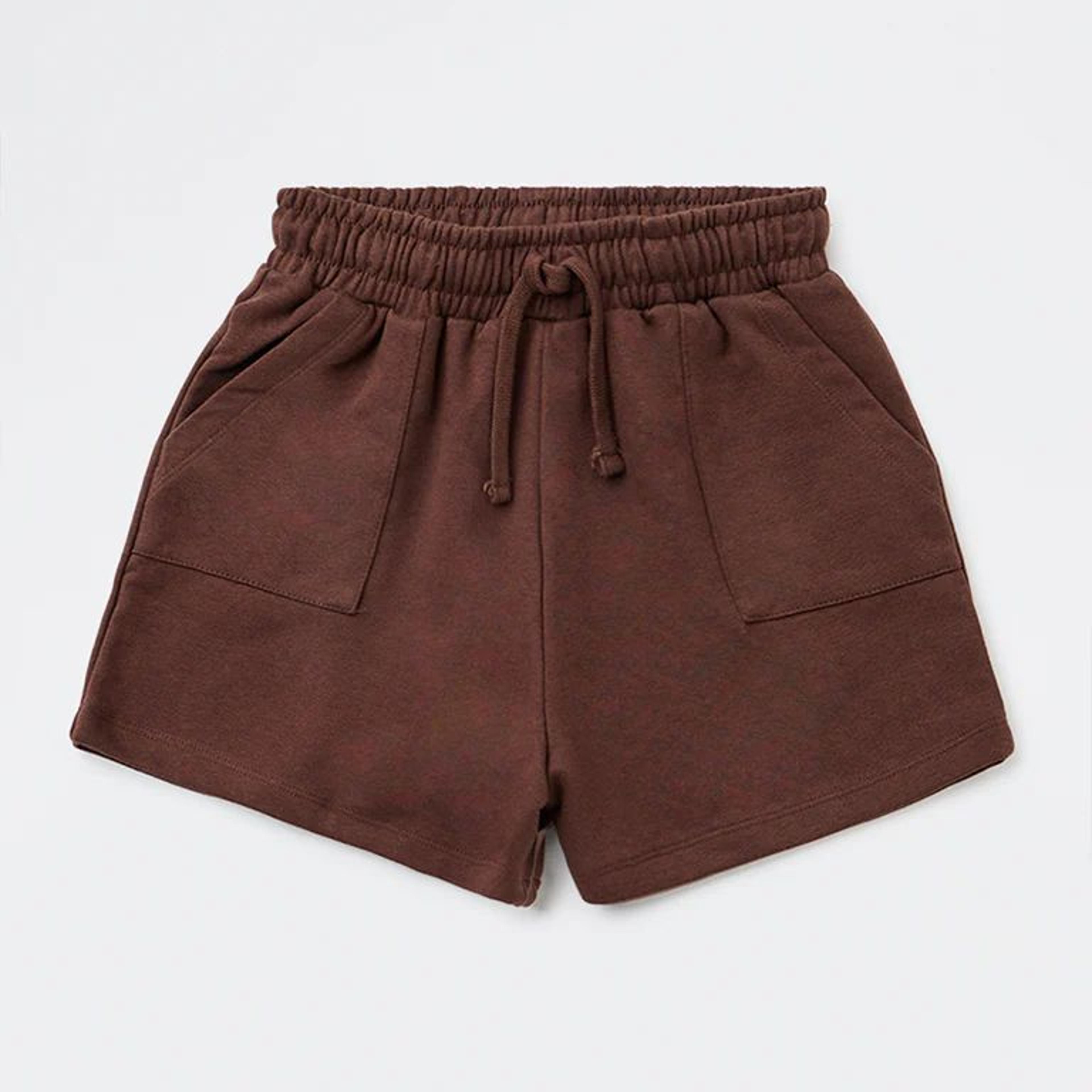 Y&F Kids Girls Brown Solid High-Rise Cotton-Blend Shorts
