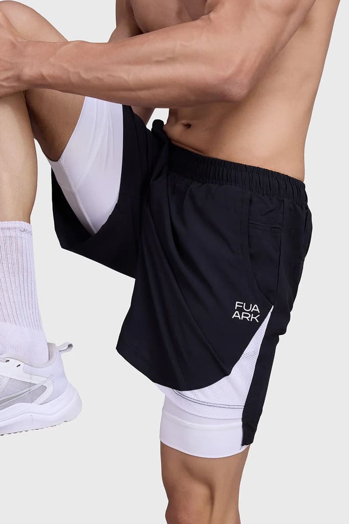 2 in 1 Mesh Shorts Black With White — photo 3