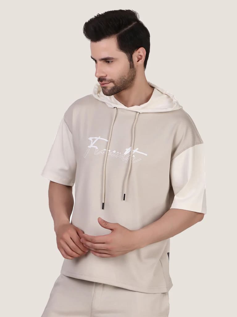 Unisex Ecru Colourblock Half Sleeve Sweatshirt — photo 2