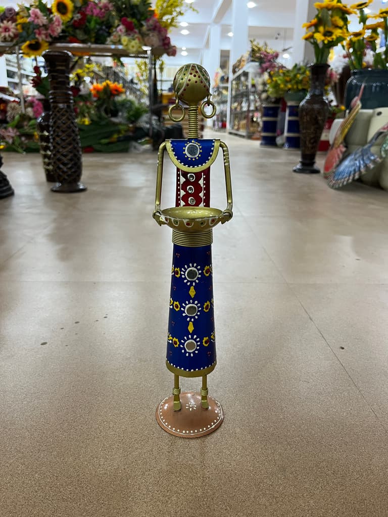 Vase with Flowers | Decorative | Glass | Blue and Yellow