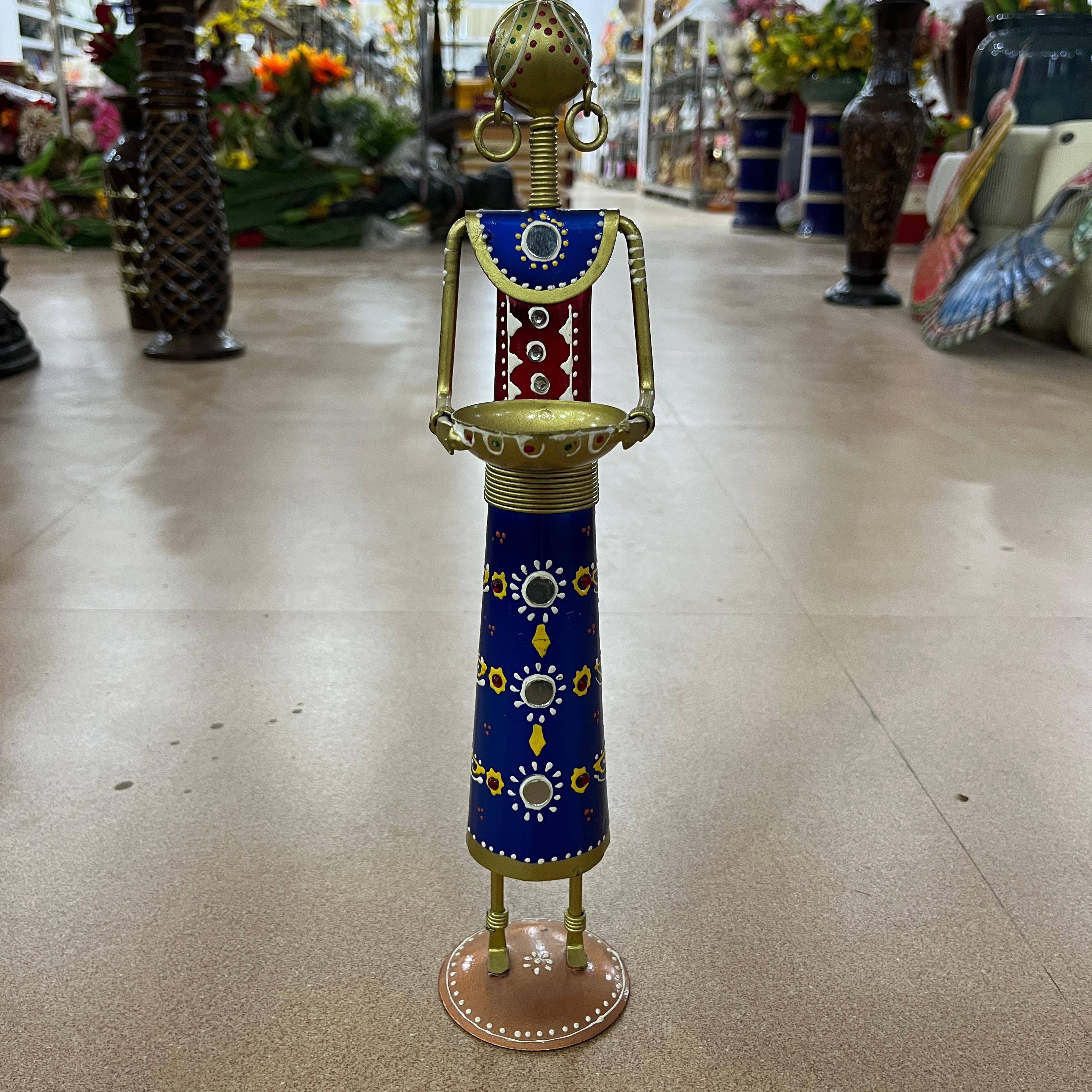 Vase with Flowers | Decorative | Glass | Blue and Yellow