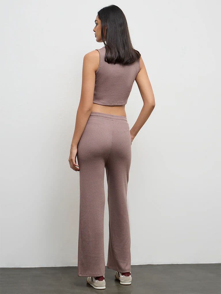 Nuoflexx Dusty Mauve Ribbed-Textured High-Rise Pants — photo 4