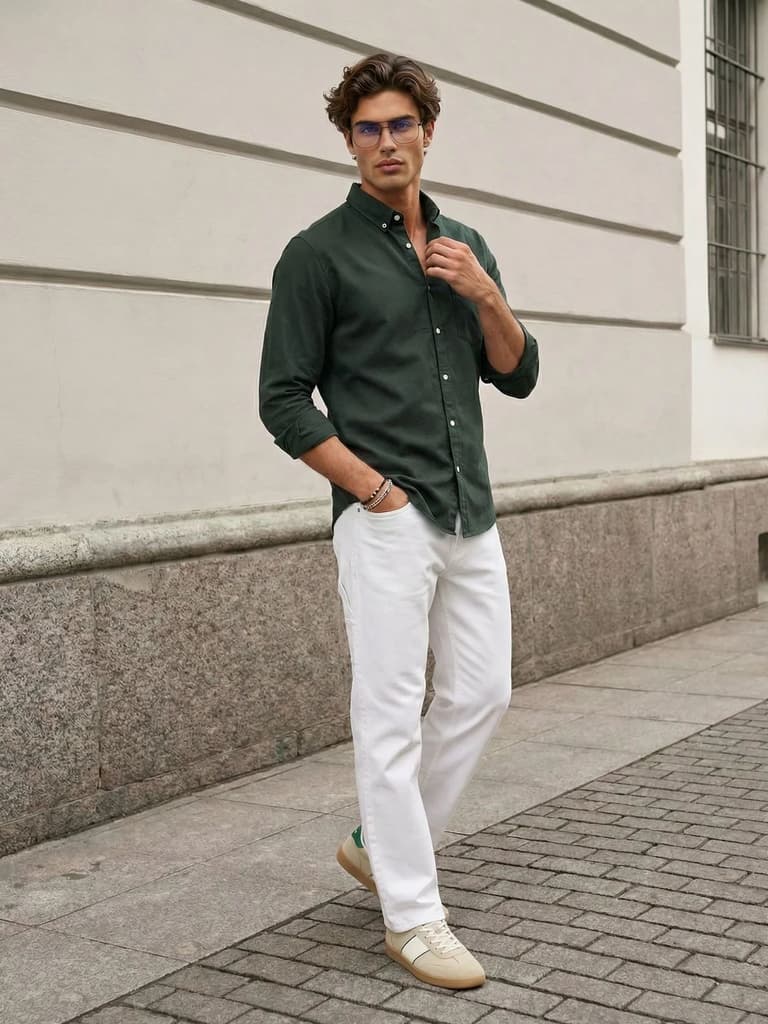 Men's Dark Green Cotton Full Sleeve Regular Fit Solid Oxford Shirt With Button-Down Collar — photo 4