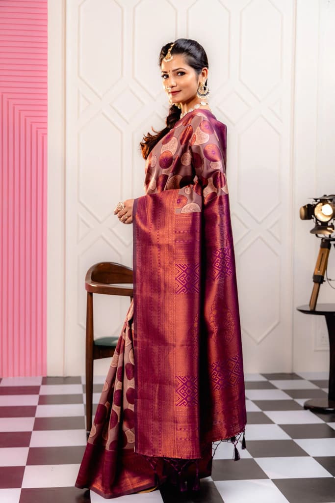 Mimosa Women's Woven Design Kanjivaram Style Art Silk Saree With Blouse Piece : SA00001789MJFREE — photo 3