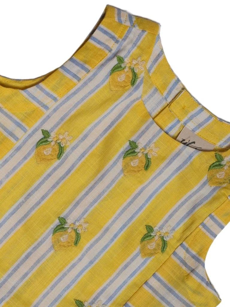Utsa Kids Girls Yellow Striped Embroidered Cotton Top - (2-8 yrs) — photo 5