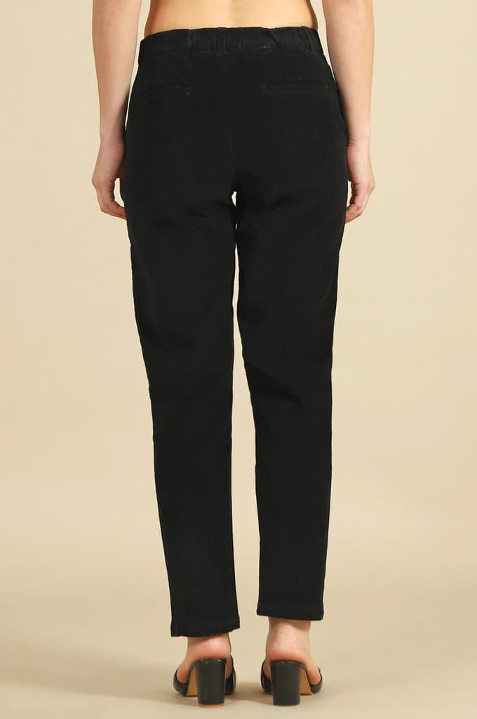 Black Solid Straight Fit Cotton Pants with YKK Zipper — photo 5