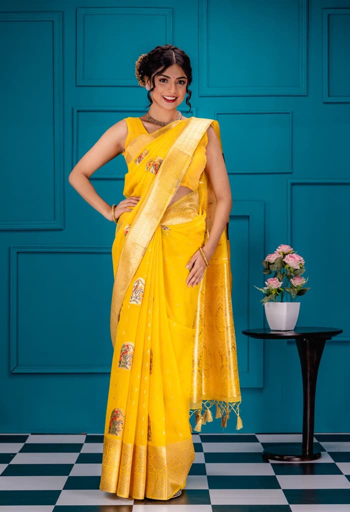Mimosa Women's Woven Design Banarasi Style Art Silk Saree With Blouse Piece : SA00001771GDFREE — Gold