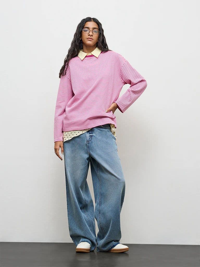 Nuon Pink Striped Cotton T-Shirt — photo 2