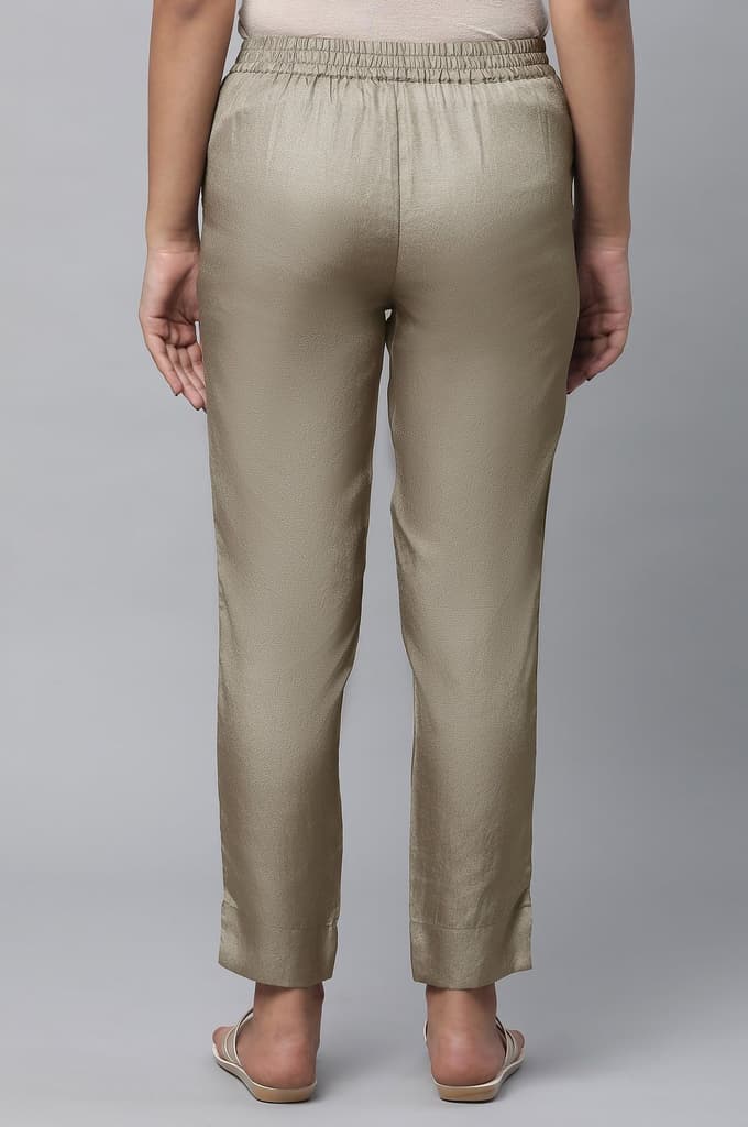 Green Solid Trouser Pants in Korean Silk — photo 2