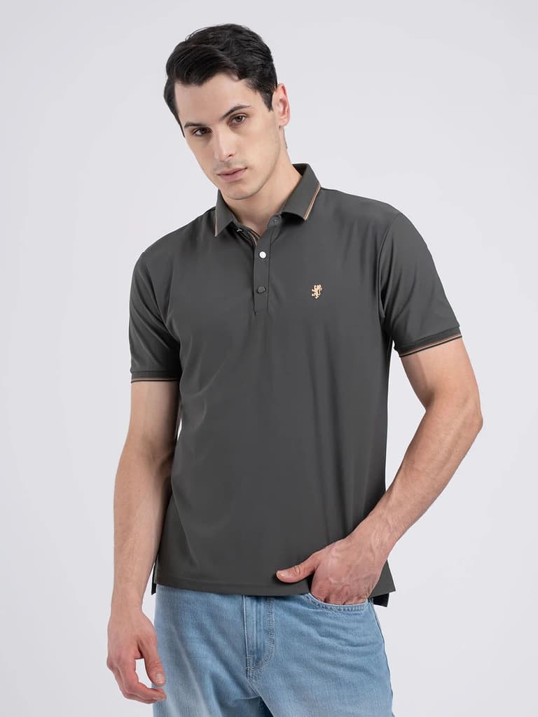 Jacquard Collar Polo T-shirt for Men | Premium Comfort | Sharp Look — S / Dark Olive