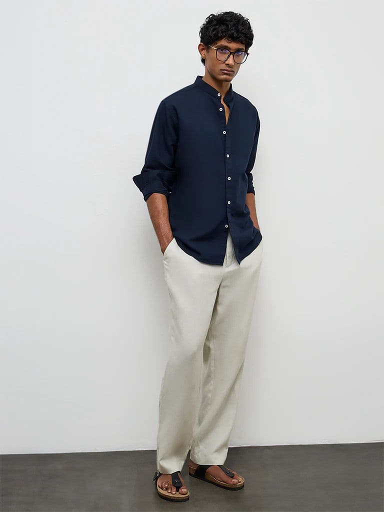 Ascot Navy Relaxed-Fit Linen-Blend Shirt — photo 2