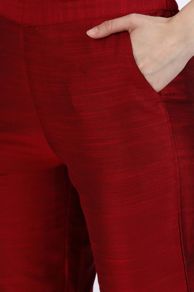 Maroon Solid Yarn Dyed Trousers — photo 7