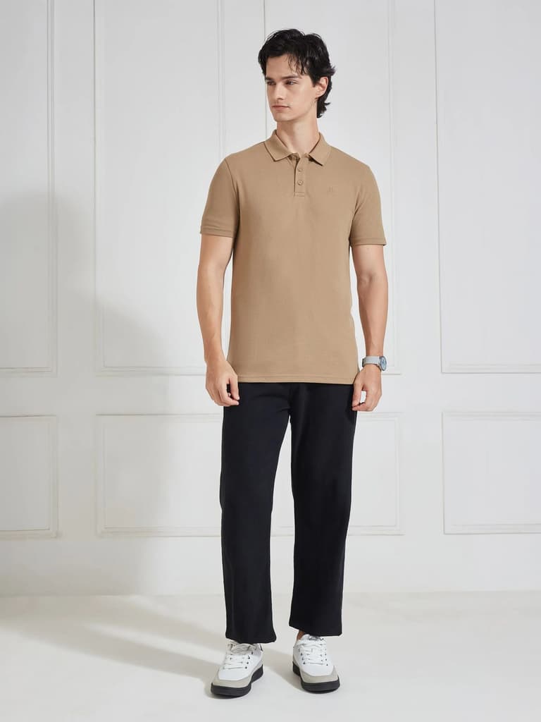 Men's Brown Solid Polo Collar T-Shirt — photo 5