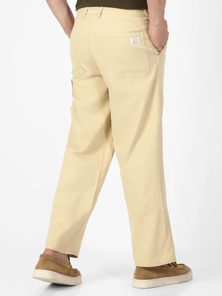 Men's Beige Loose Baggy Fit Solid Carpenter Trouser Pant with 5 Pockets Non-Stretchable — photo 3
