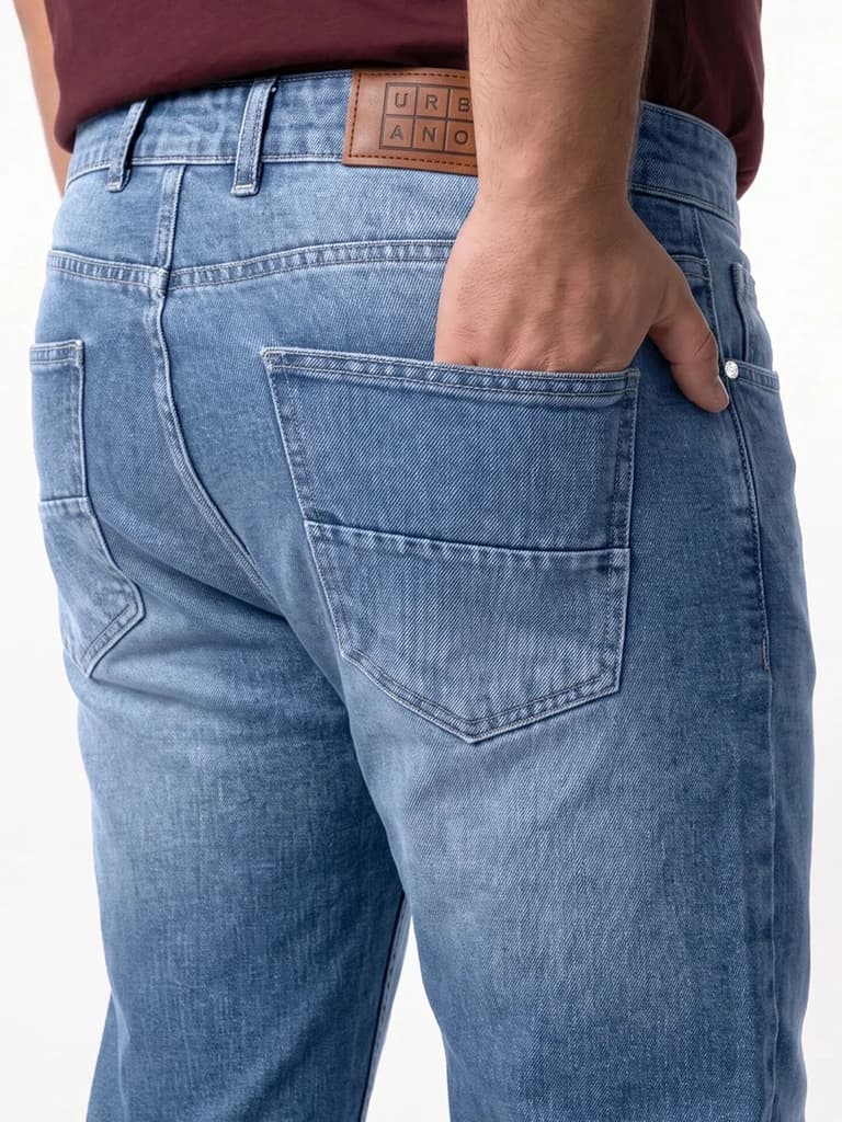 Plus Men's Light Blue Relaxed Fit Washed Denim Jeans Non-Stretchable — photo 6