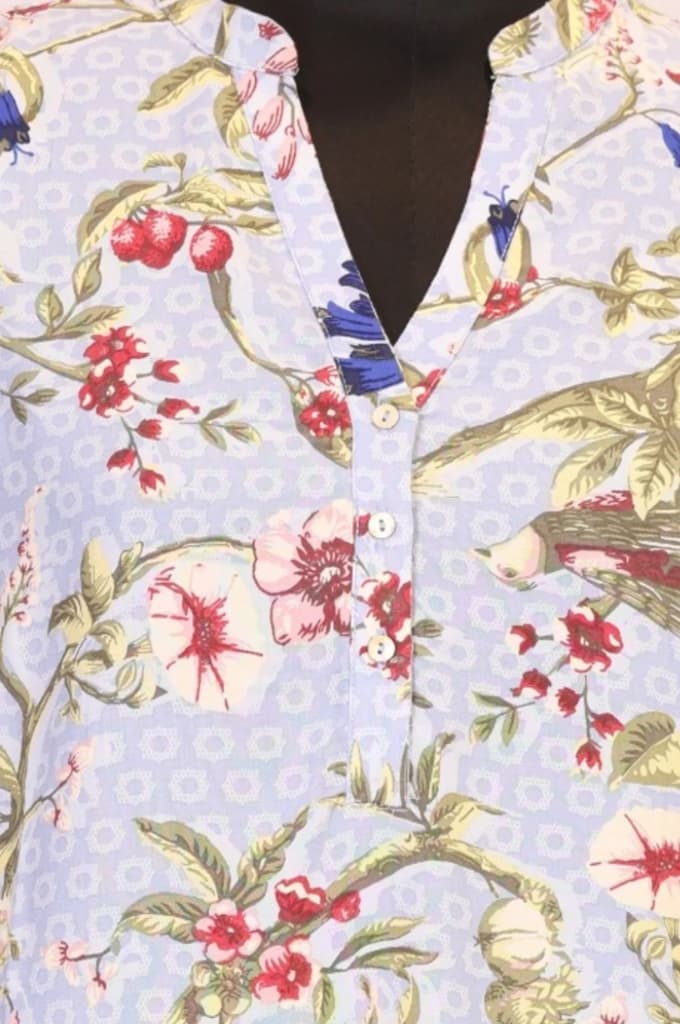 Blue Floral Printed Straight Rayon Kurta — photo 2