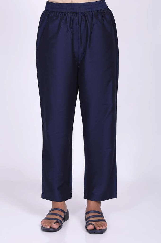 Navy Blue Zari Chanderi Straight Kurta with Straight Pant and Dupatta Set — photo 7