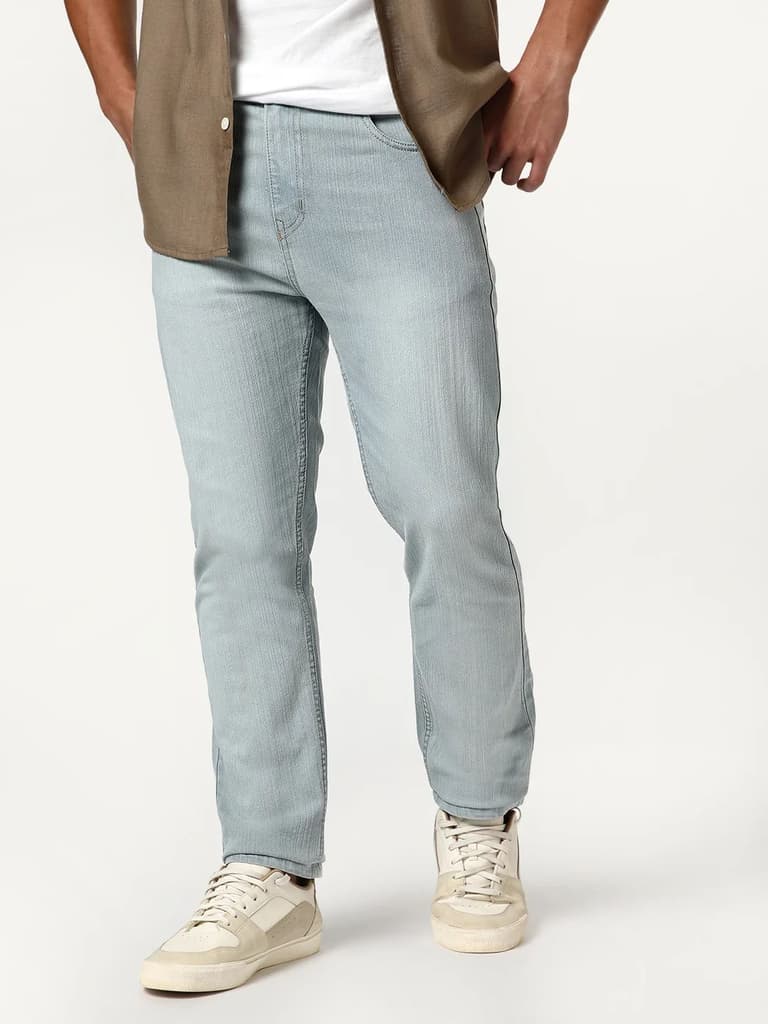 Men's Ice Grey Straight Fit Washed Denim Jeans Stretchable — photo 2
