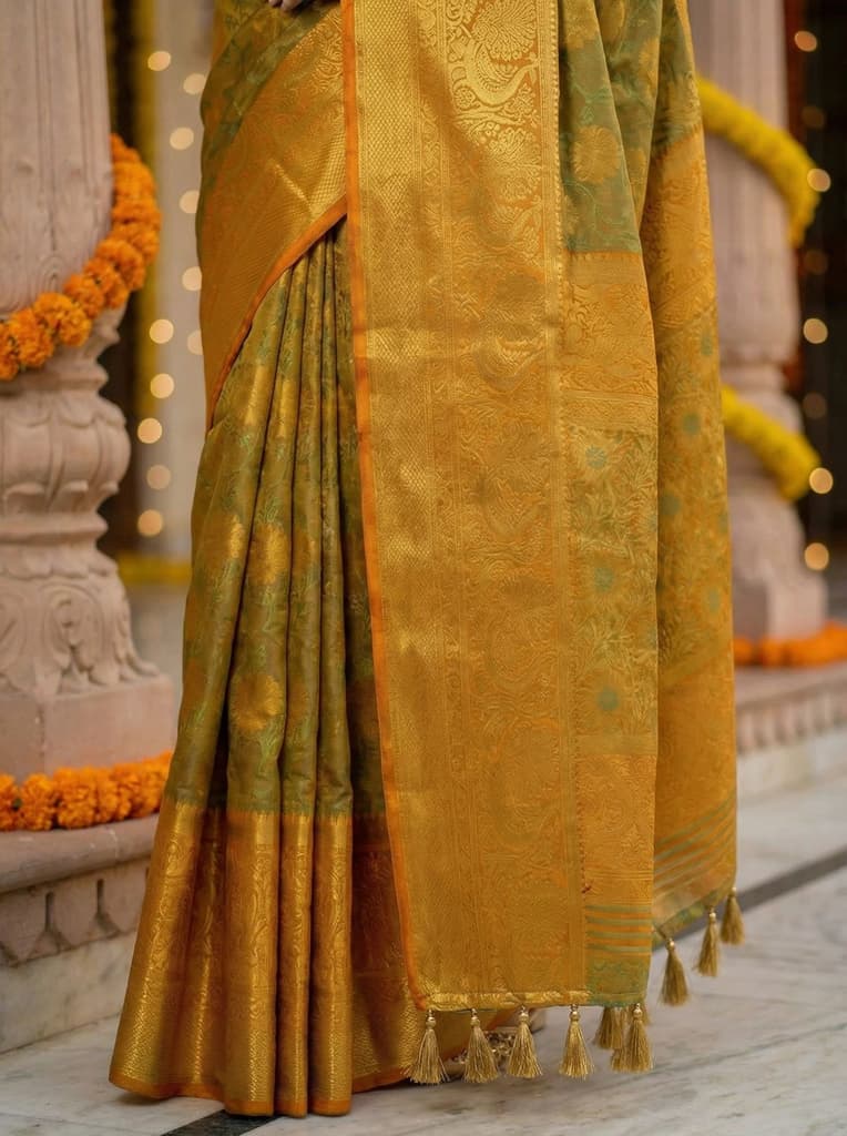 MIMOSA Women's Woven Design Kanjivaram Style Art Silk Saree with Blouse Piece - Mustard ( SA00003142MSFREE ) — photo 5