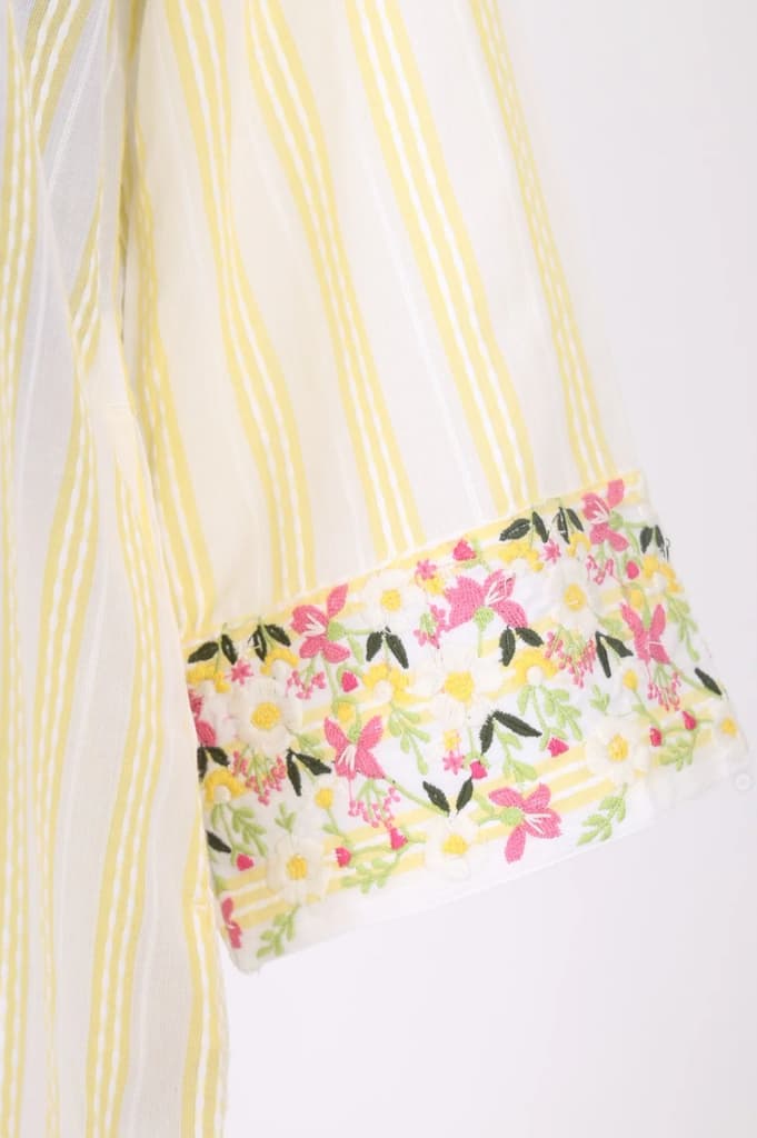 Off White and Yellow Striped Pure Cotton Straight Tunic — photo 7