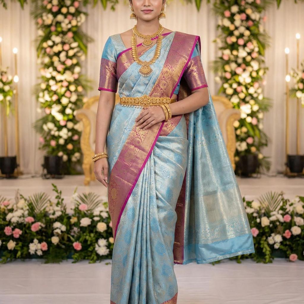 MIMOSA Women's Woven Design Kanjivaram Style Art Silk Saree with Blouse Piece - Ananda (SA00002476ANFREE)