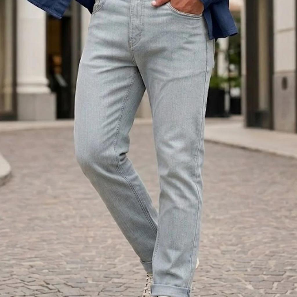 Men's Ice Grey Straight Fit Washed Denim Jeans Stretchable
