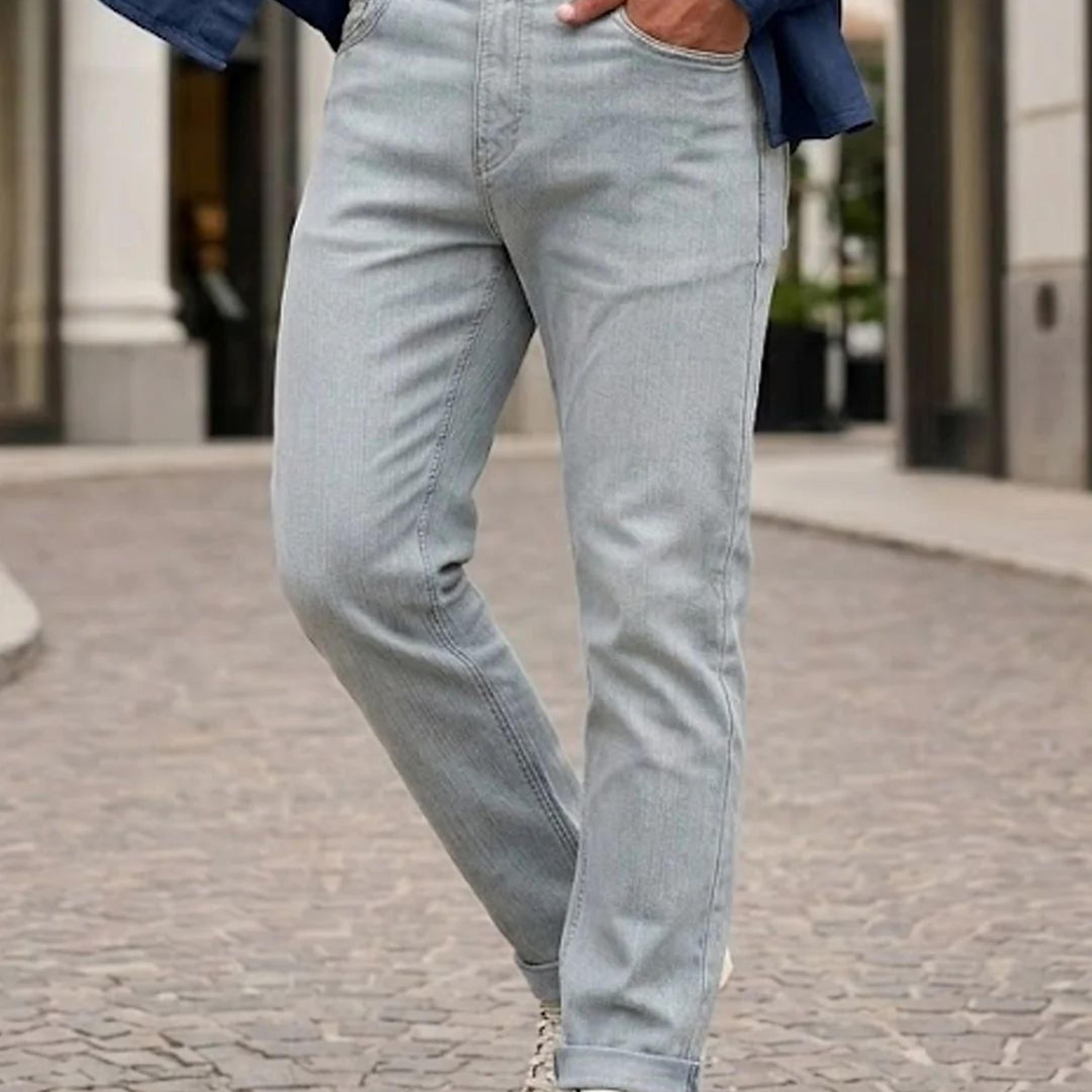 Men's Ice Grey Straight Fit Washed Denim Jeans Stretchable