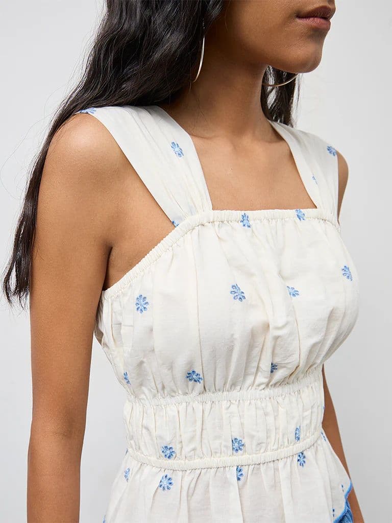 Bombay Paisley White Embroidered Cotton Top — photo 3