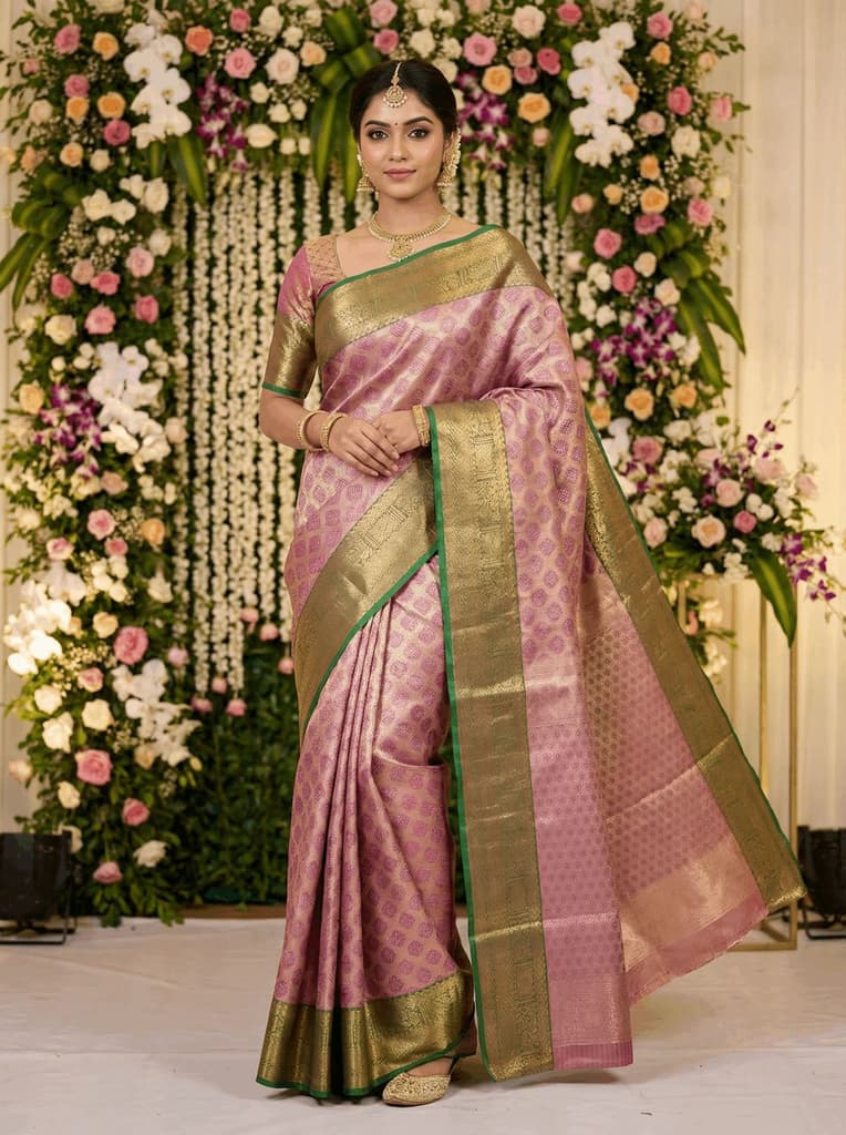 MIMOSA Women's Woven Design Kanjivaram Style Art Silk Saree with Blouse Piece - Magenta (SA00002734MJFREE) — photo 3