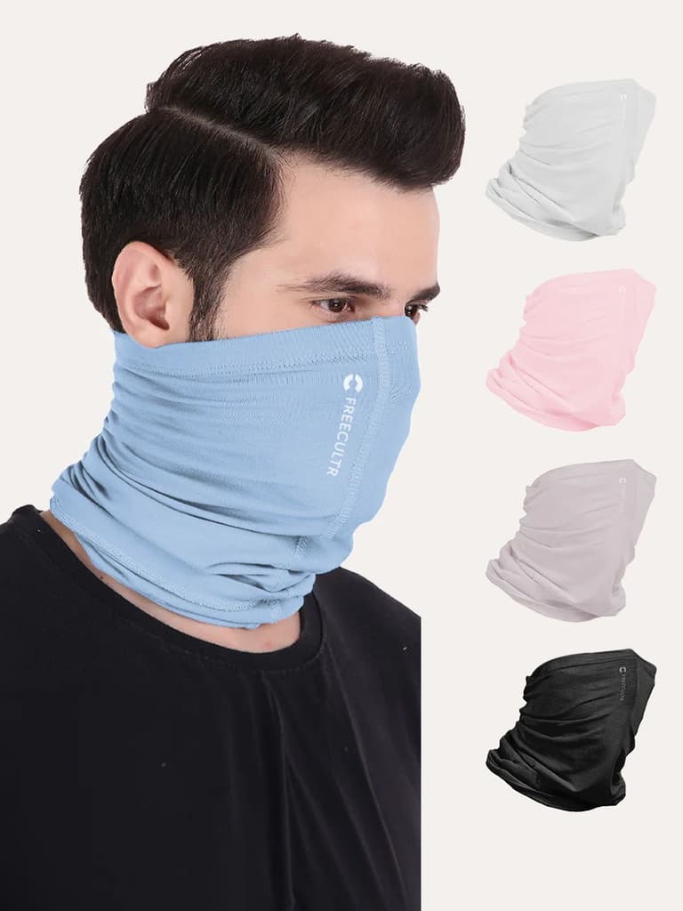 Unisex Organic Bandana Masks - Plain (Pack of 5) — Chalk Blue; White; Pastel Peach; Beach Sand; Coal Black / Unisex