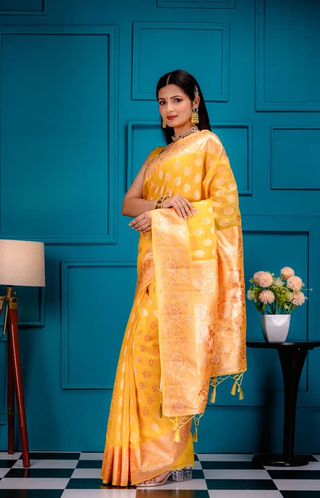 Mimosa Women's Woven Design Banarasi Style Art Silk Saree With Blouse Piece : SA00001804GDFREE — photo 4