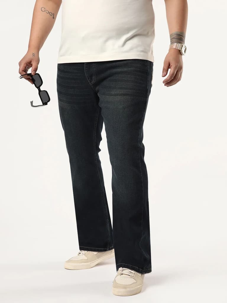 Plus Men's Carbon Blue Bootcut Fit Mid Rise Heavy Washed Jeans Stretchable — photo 2
