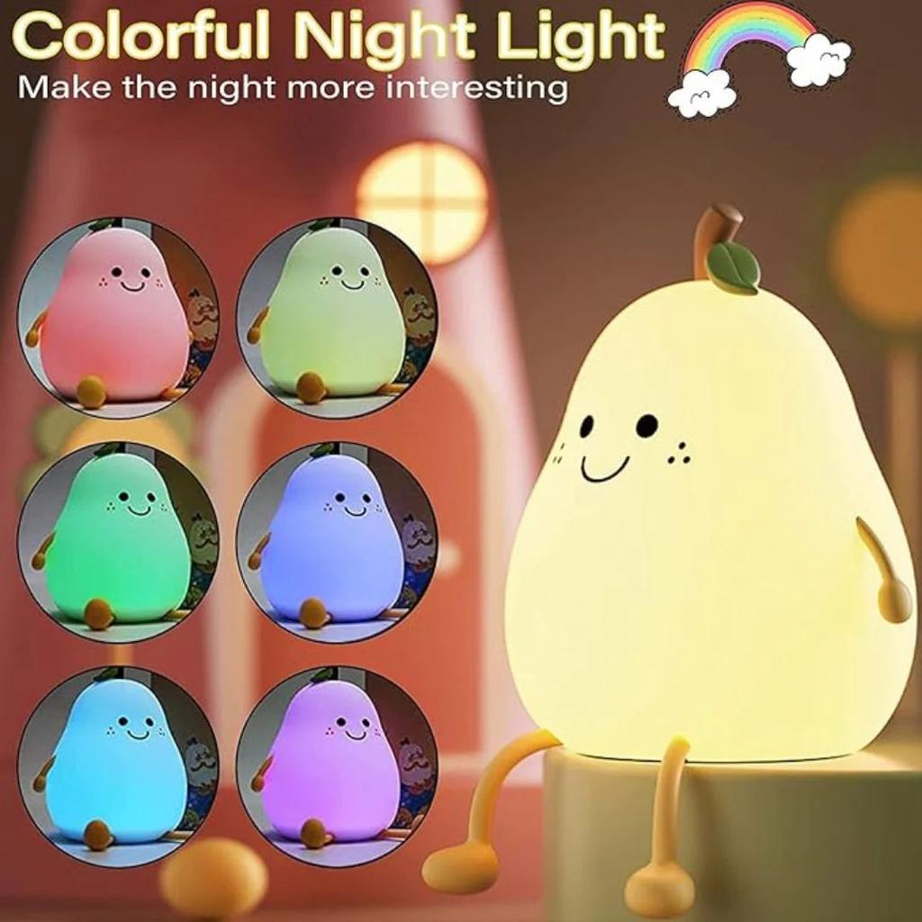 Cute Pear Silicone LED Night Light | Tap Control Nursery Lamp — photo 4