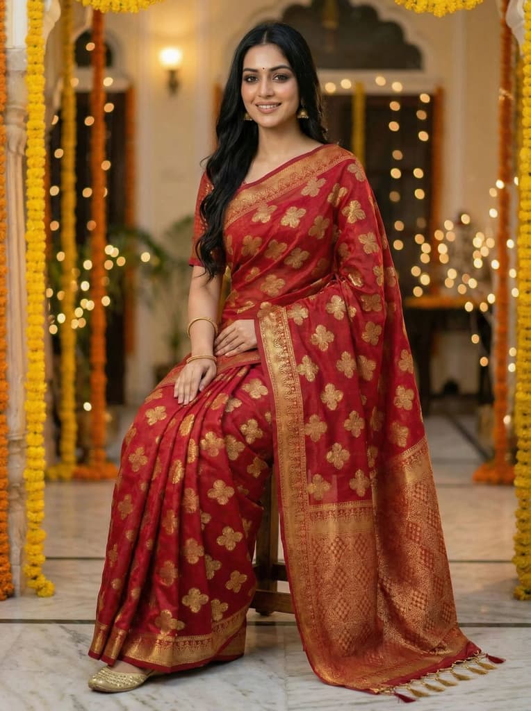 MIMOSA Women's Woven Design Mysore Silk Style Crepe Saree with Blouse Piece - Maroon ( SA00003122MRFREE ) — photo 4