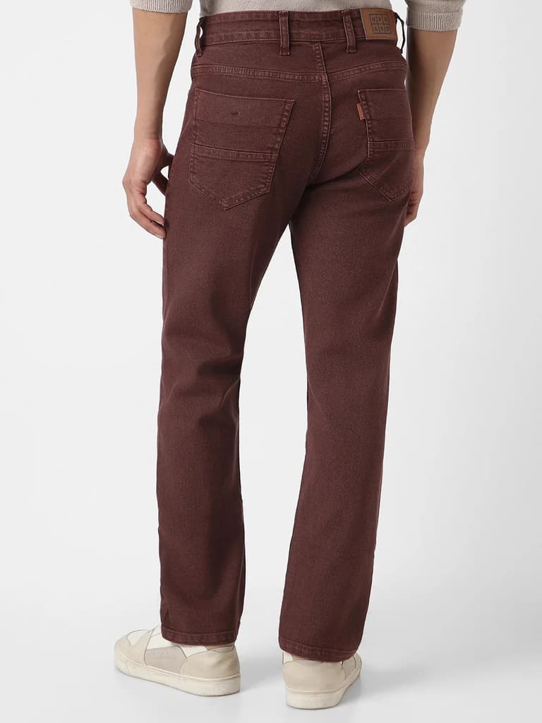 Men's Brown Straight Fit Washed Jeans Stretchable — photo 4
