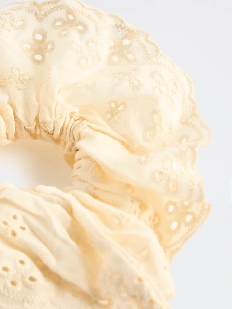 Westside Accessories Off-White Embroidered Scrunchie — photo 3