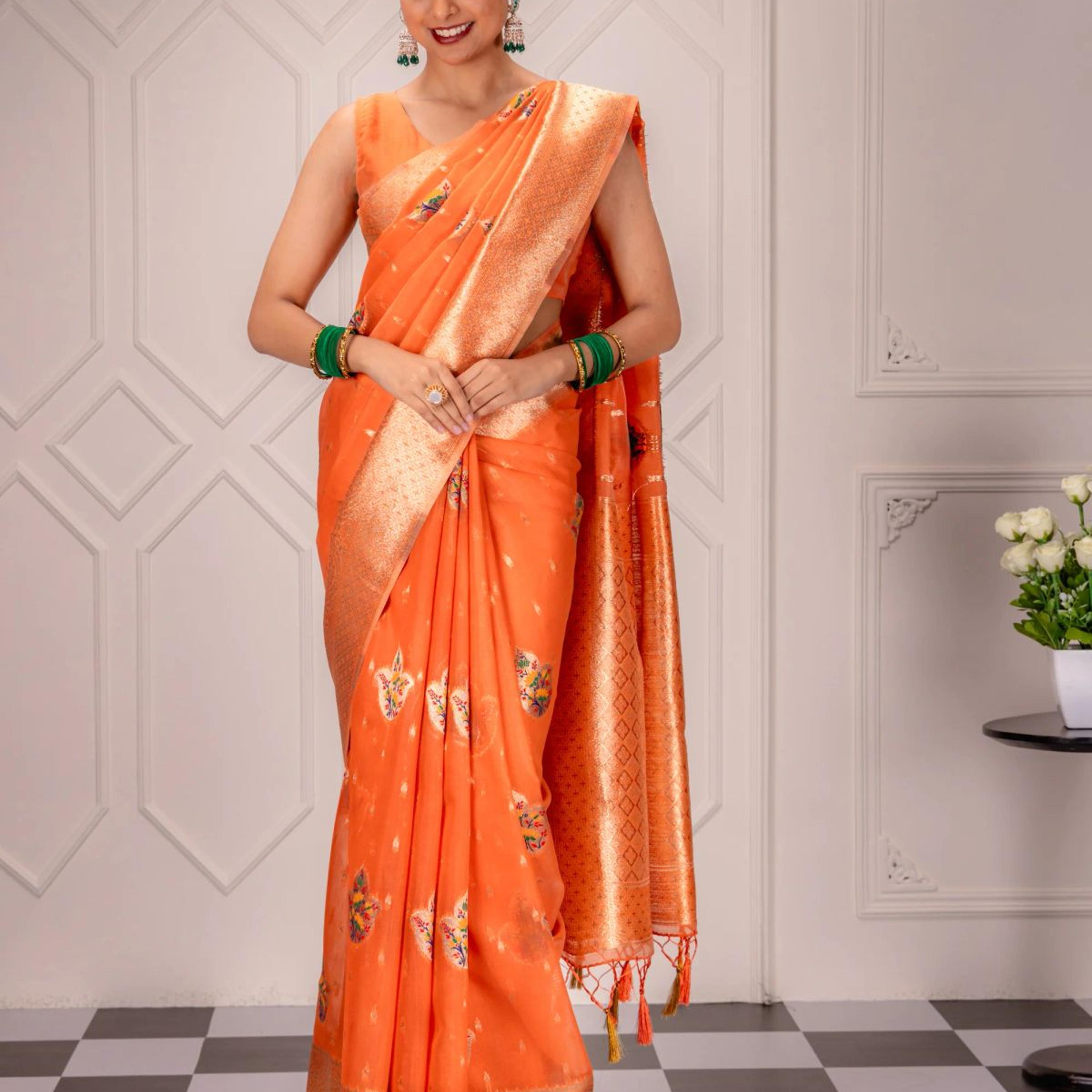 Mimosa Women's Woven Design Banarasi Style Art Silk Saree With Blouse Piece : SA00001759PCFREE